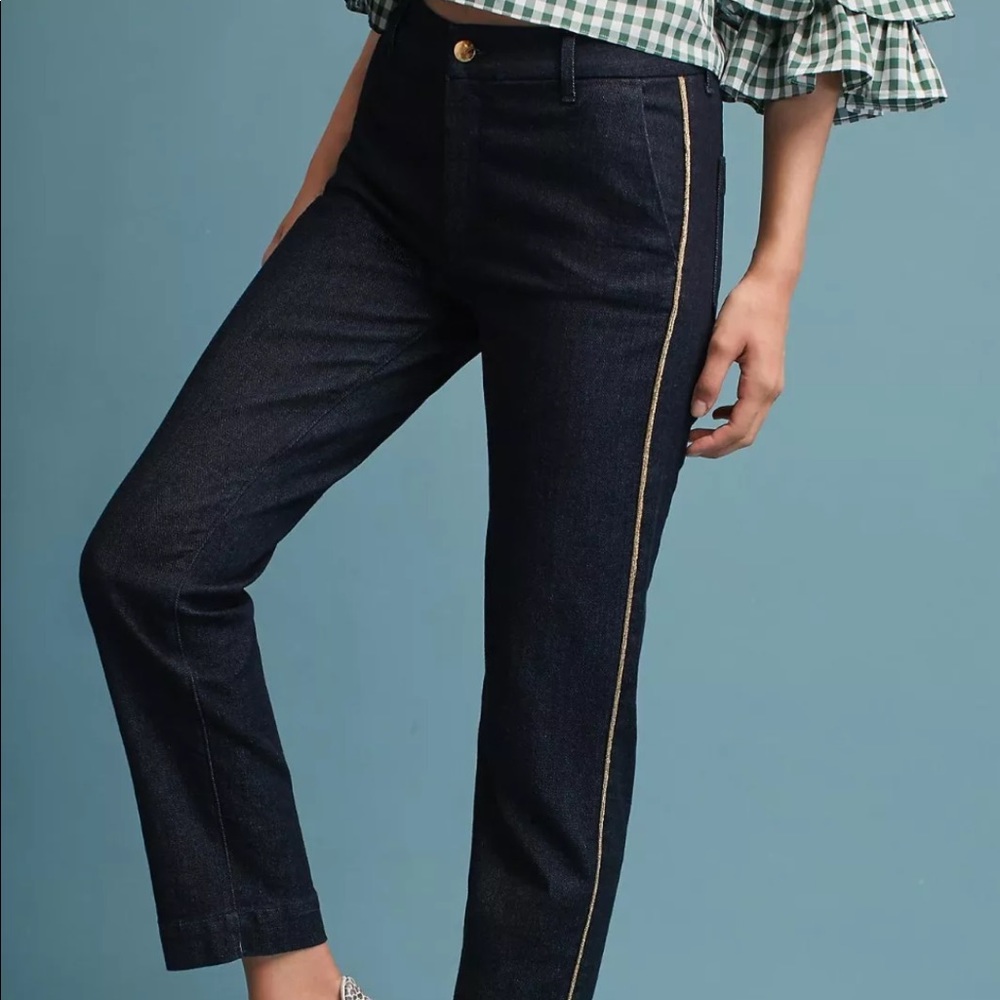 Anthropologie The Seafarer Gold Piped Jeans